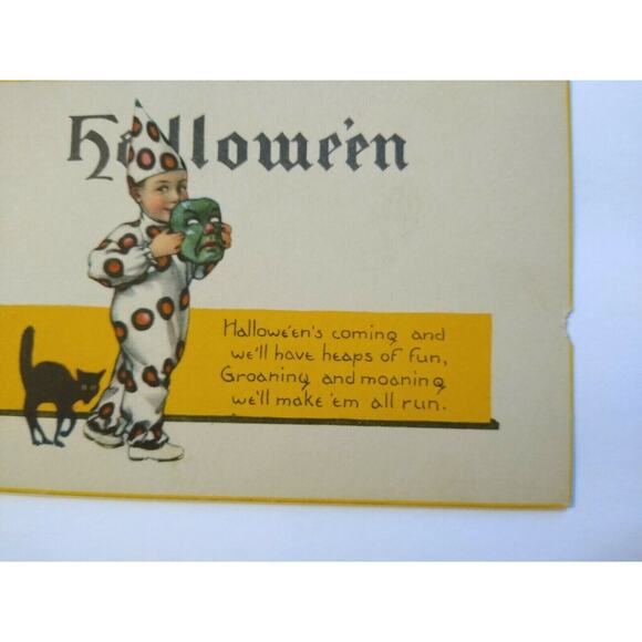Halloween Postcard Nash Series 38 Unused Green Face Mask Boy In Costume - Picture 3 of 5